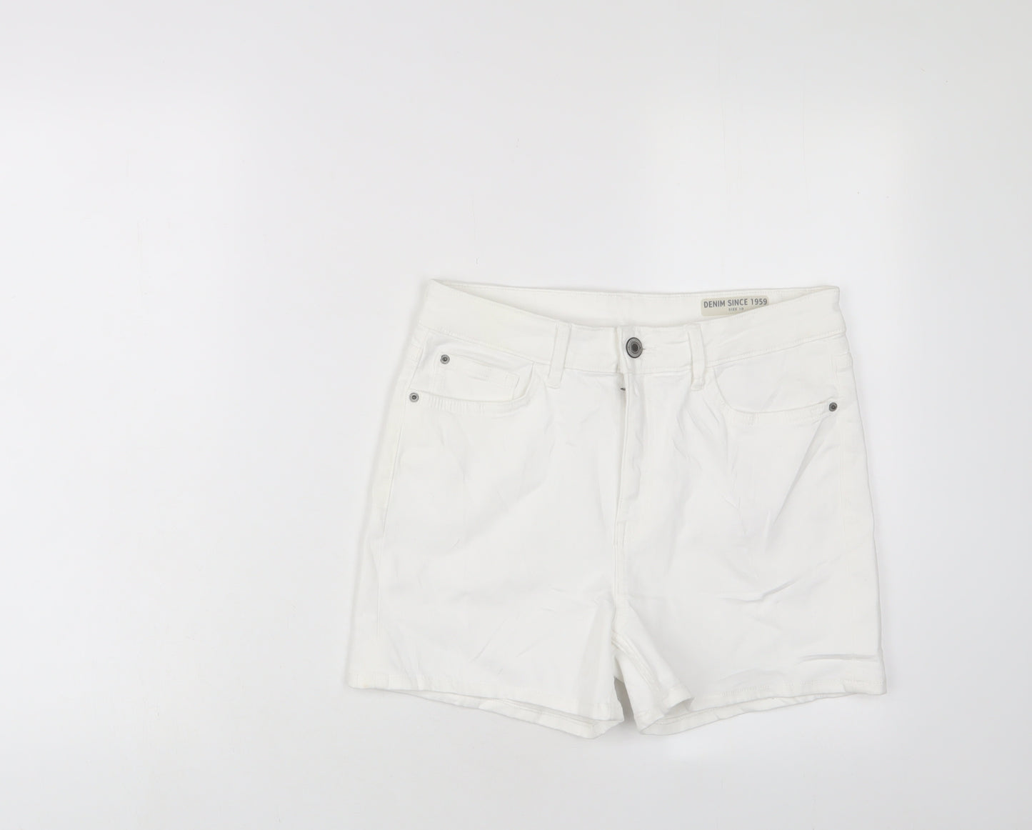 Marks and Spencer Womens White Cotton Basic Shorts Size 10 L3 in Regular Zip