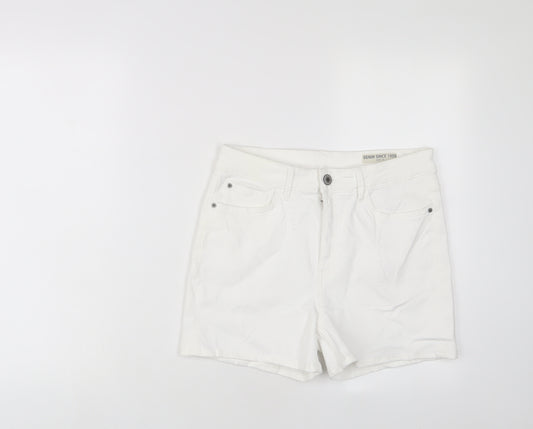 Marks and Spencer Womens White Cotton Basic Shorts Size 10 L3 in Regular Zip