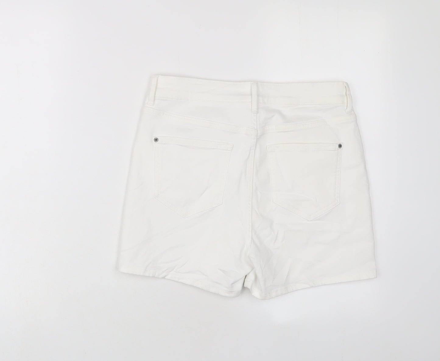 Marks and Spencer Womens White Cotton Basic Shorts Size 10 L3 in Regular Zip