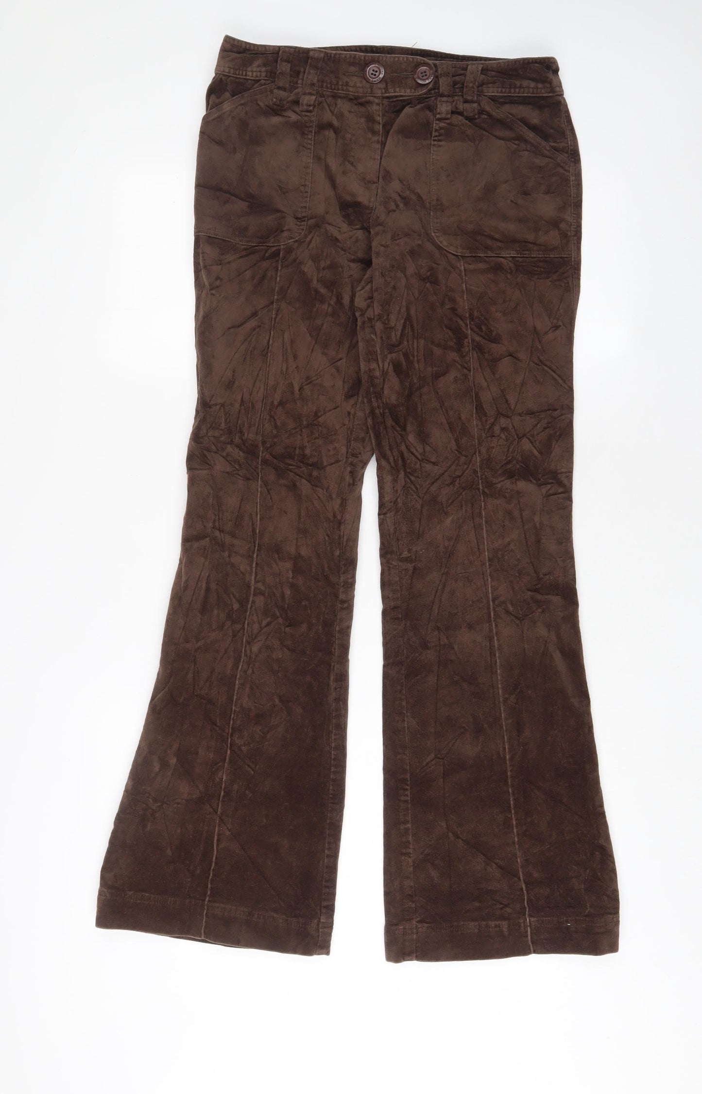 Warehouse Womens Brown Cotton Trousers Size 10 L31 in Regular Zip