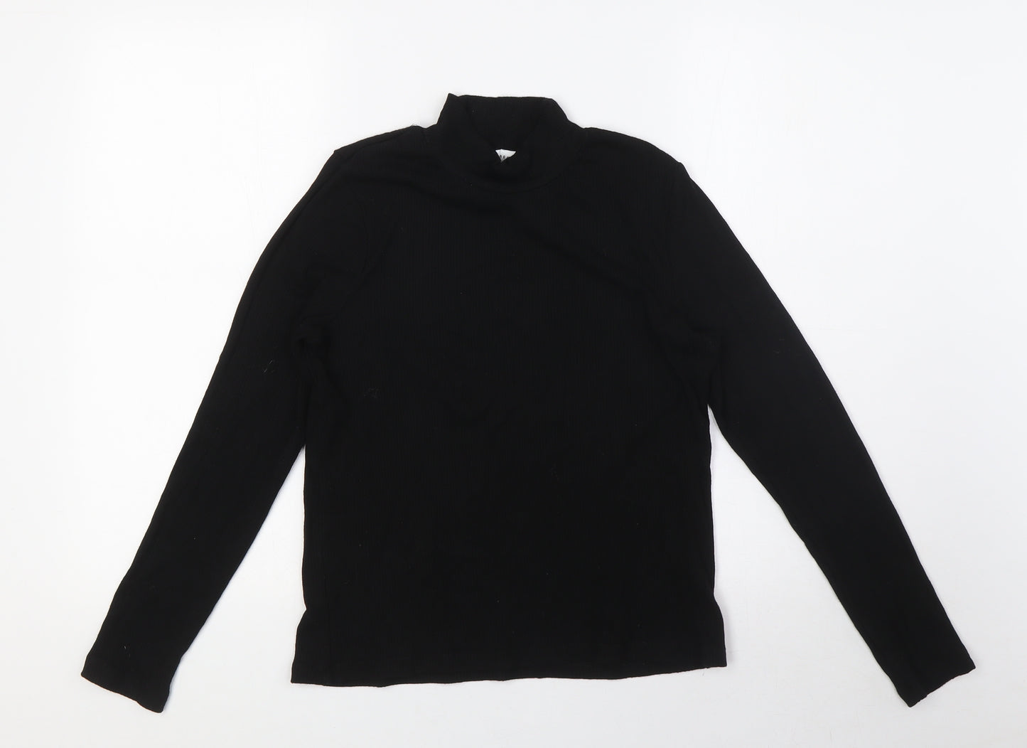 Warehouse Womens Black Viscose Basic Blouse Size M Mock Neck - Ribbed