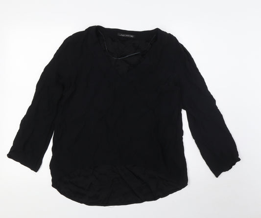 Zara Womens Black Viscose Basic Blouse Size M V-Neck