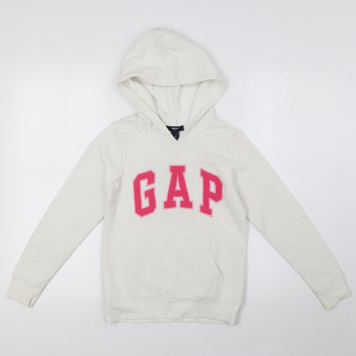 Gap Body Girls White Cotton Pullover Hoodie Size 8-9 Years Pullover