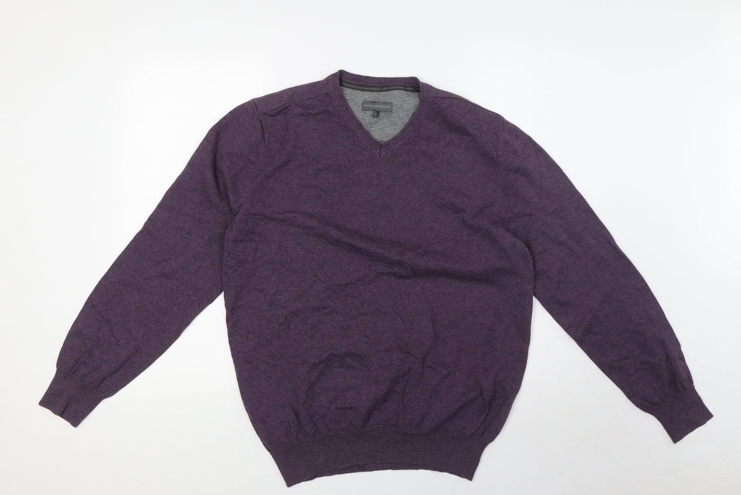 Rocha.John Rocha Mens Purple V-Neck Cotton Pullover Jumper Size L Long Sleeve