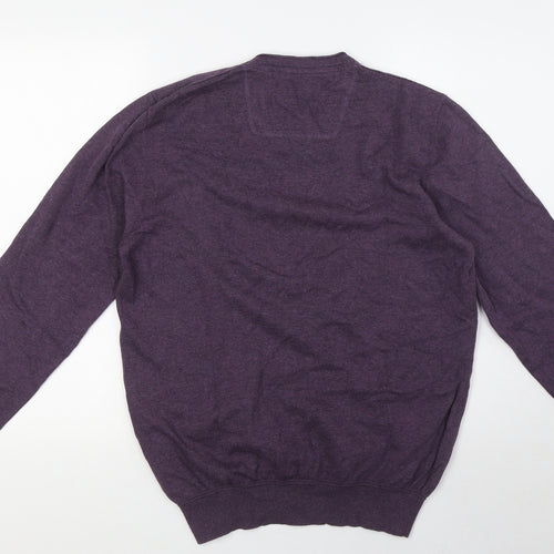 Rocha.John Rocha Mens Purple V-Neck Cotton Pullover Jumper Size L Long Sleeve