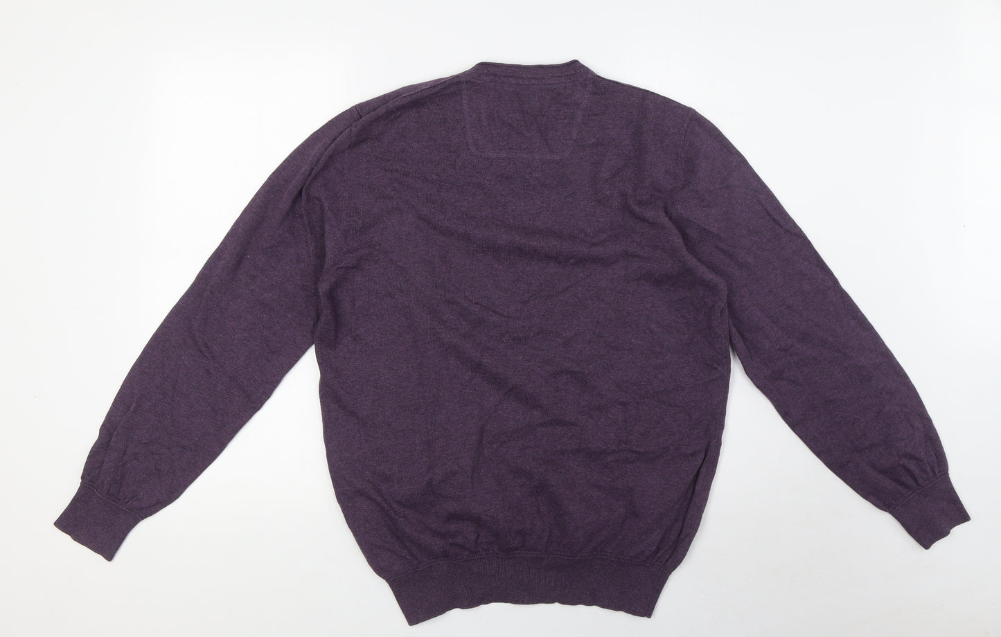 Rocha.John Rocha Mens Purple V-Neck Cotton Pullover Jumper Size L Long Sleeve