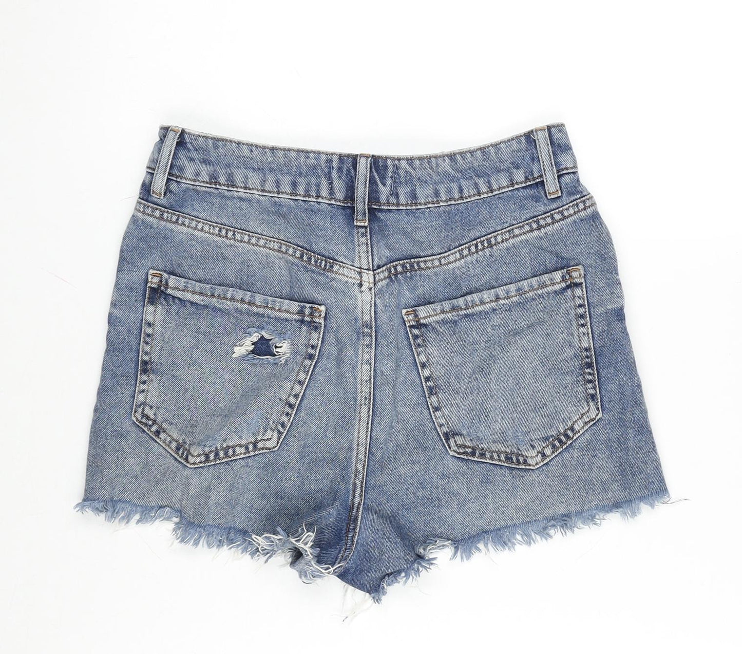 New Look Womens Blue Cotton Cut-Off Shorts Size 8 Regular Zip