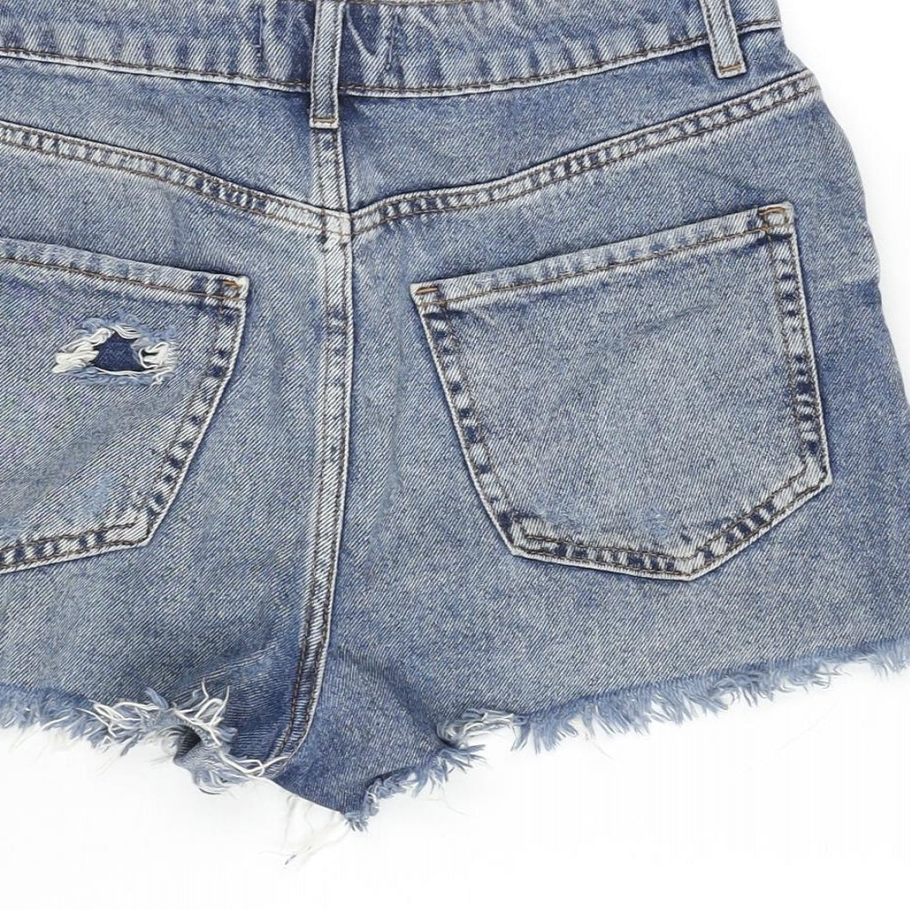 New Look Womens Blue Cotton Cut-Off Shorts Size 8 Regular Zip