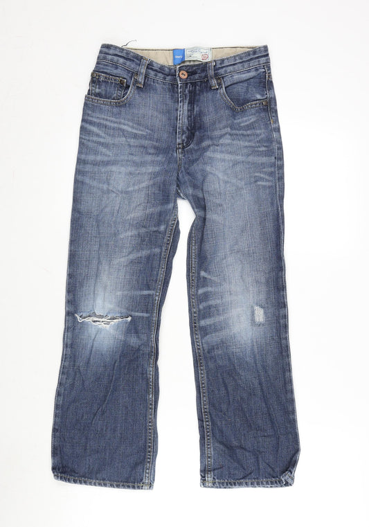 Gap Boys Blue Cotton Straight Jeans Size 10-11 Years L24 in Regular Zip - Distressed