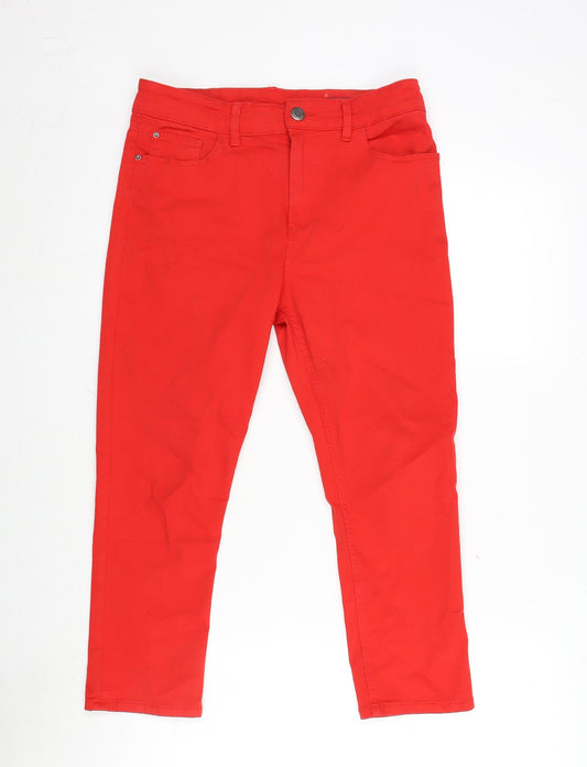 Marks and Spencer Womens Red Cotton Blend Cropped Jeans Size 10 L21 in Regular Zip