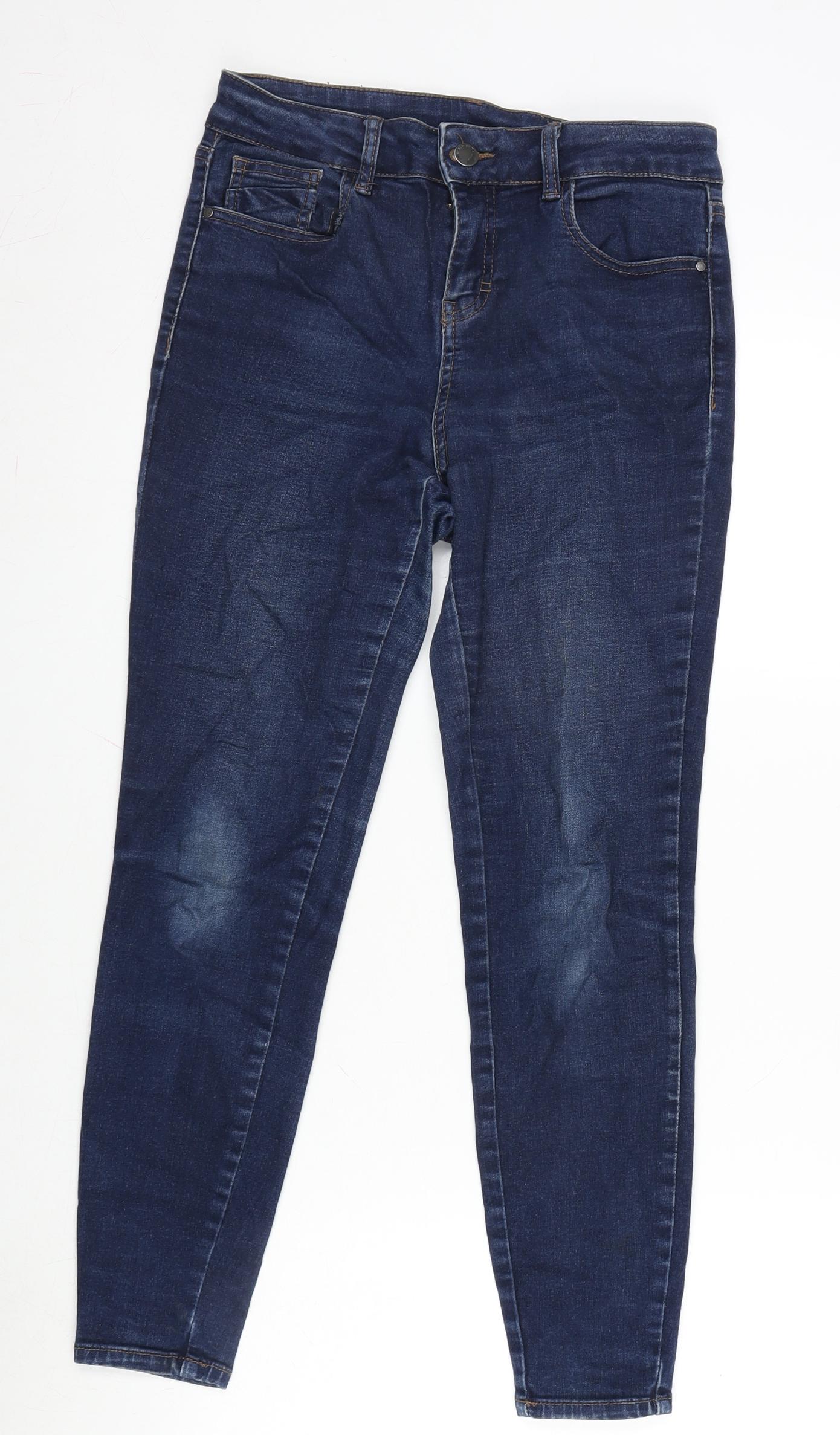 TU Womens Blue Cotton Blend Straight Jeans Size 10 L25.5 in Regular Zip