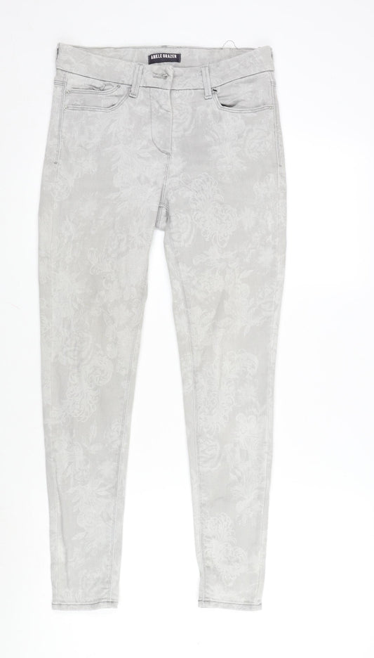 Marks and Spencer Womens Grey Paisley Cotton Blend Straight Jeans Size 10 L27 in Regular Zip