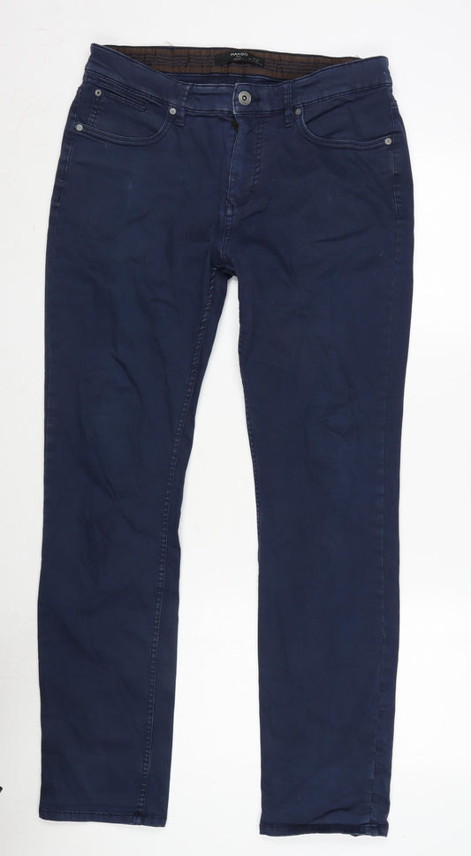 Mango Mens Blue Cotton Blend Straight Jeans Size 32 in L30 in Regular Zip