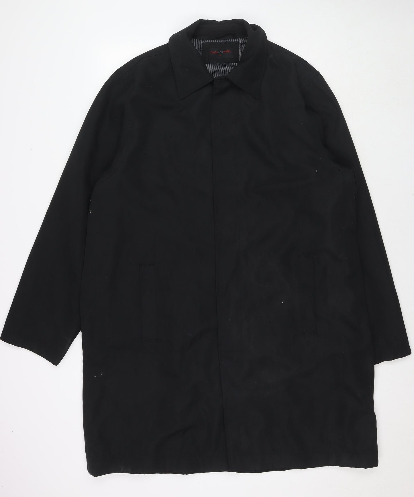 Butler and Webb Mens Black Trench Coat Jacket Size XL Button