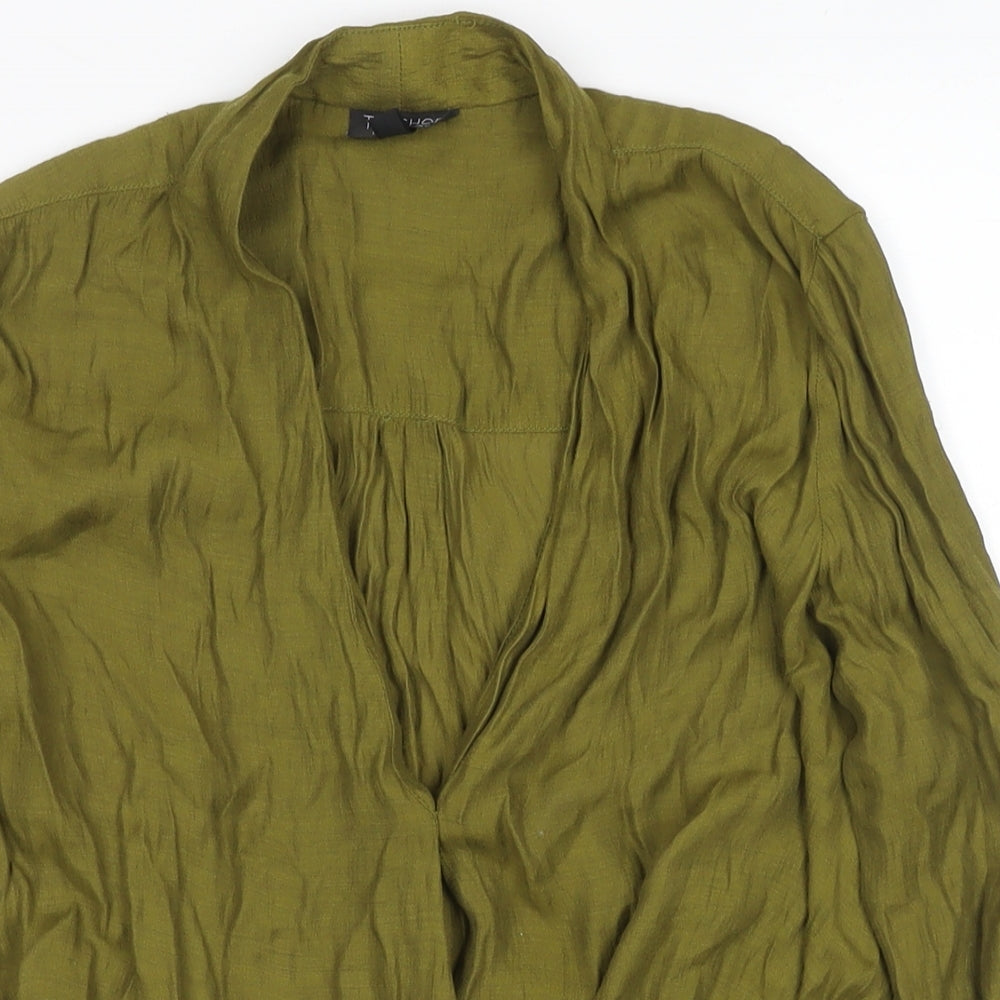 Topshop Womens Green Viscose Basic Blouse Size 10 V-Neck