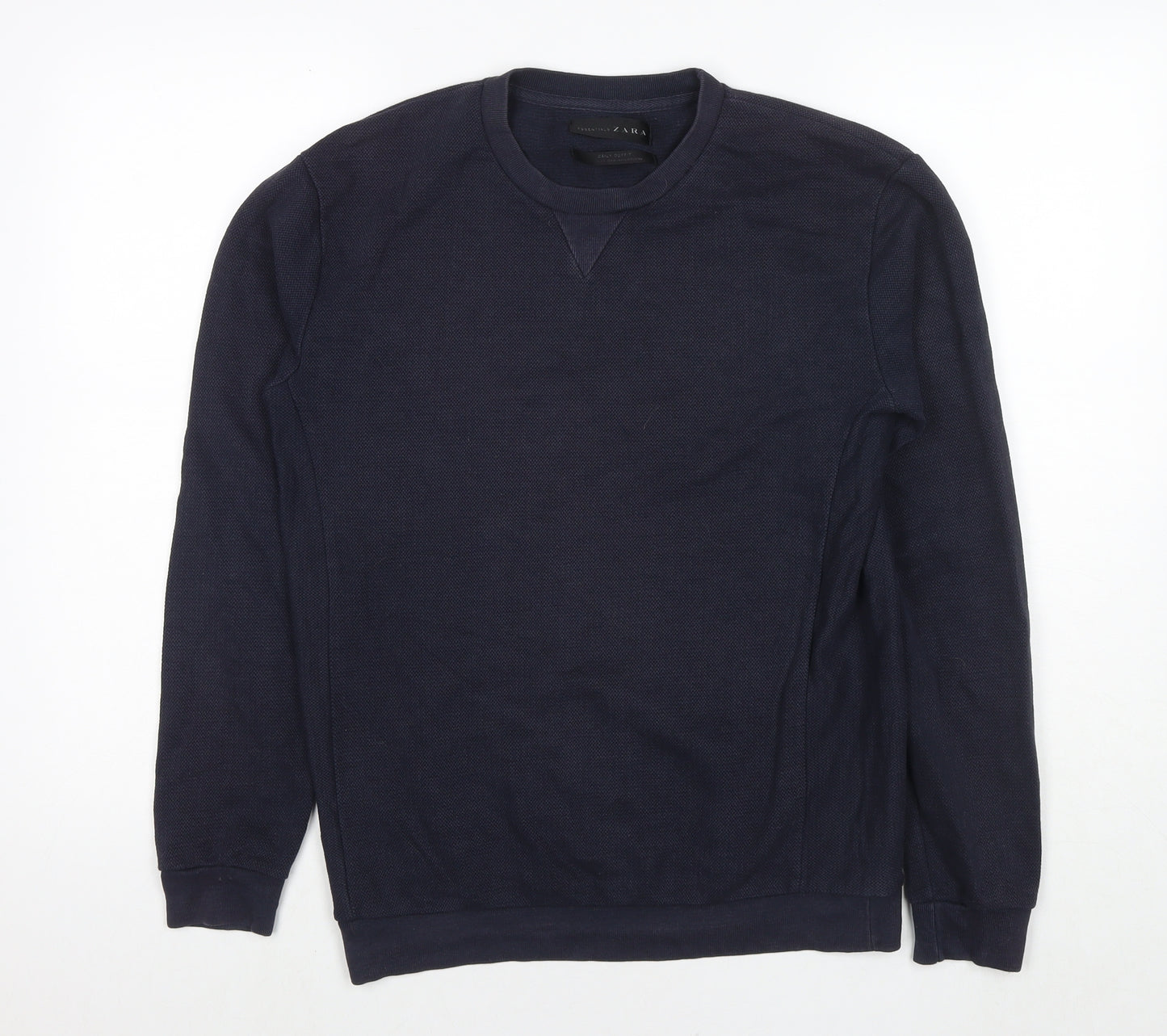 Zara Mens Blue Cotton Pullover Sweatshirt Size M