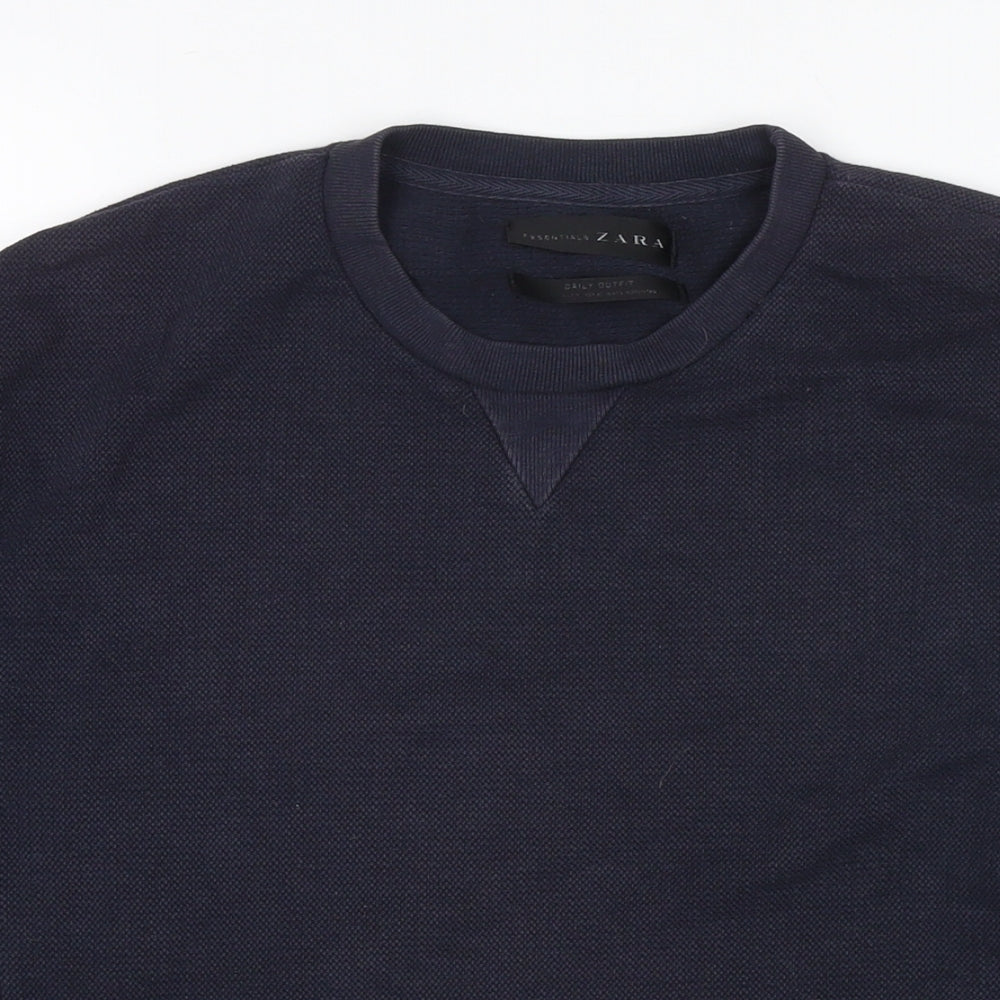 Zara Mens Blue Cotton Pullover Sweatshirt Size M