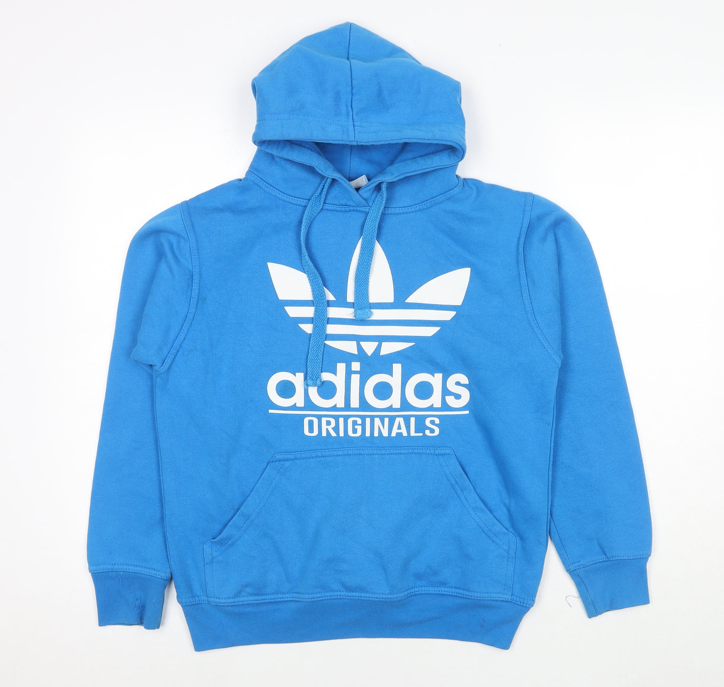 adidas Mens Blue Cotton Pullover Hoodie Size S - Logo Vintage