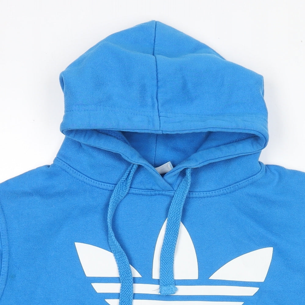 adidas Mens Blue Cotton Pullover Hoodie Size S - Logo Vintage