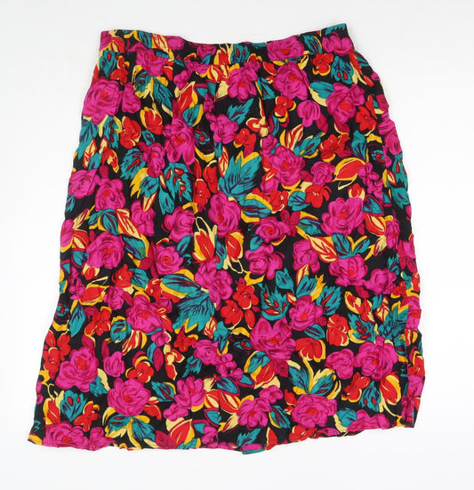 C&A Womens Multicoloured Floral Viscose A-Line Skirt Size 18 Button