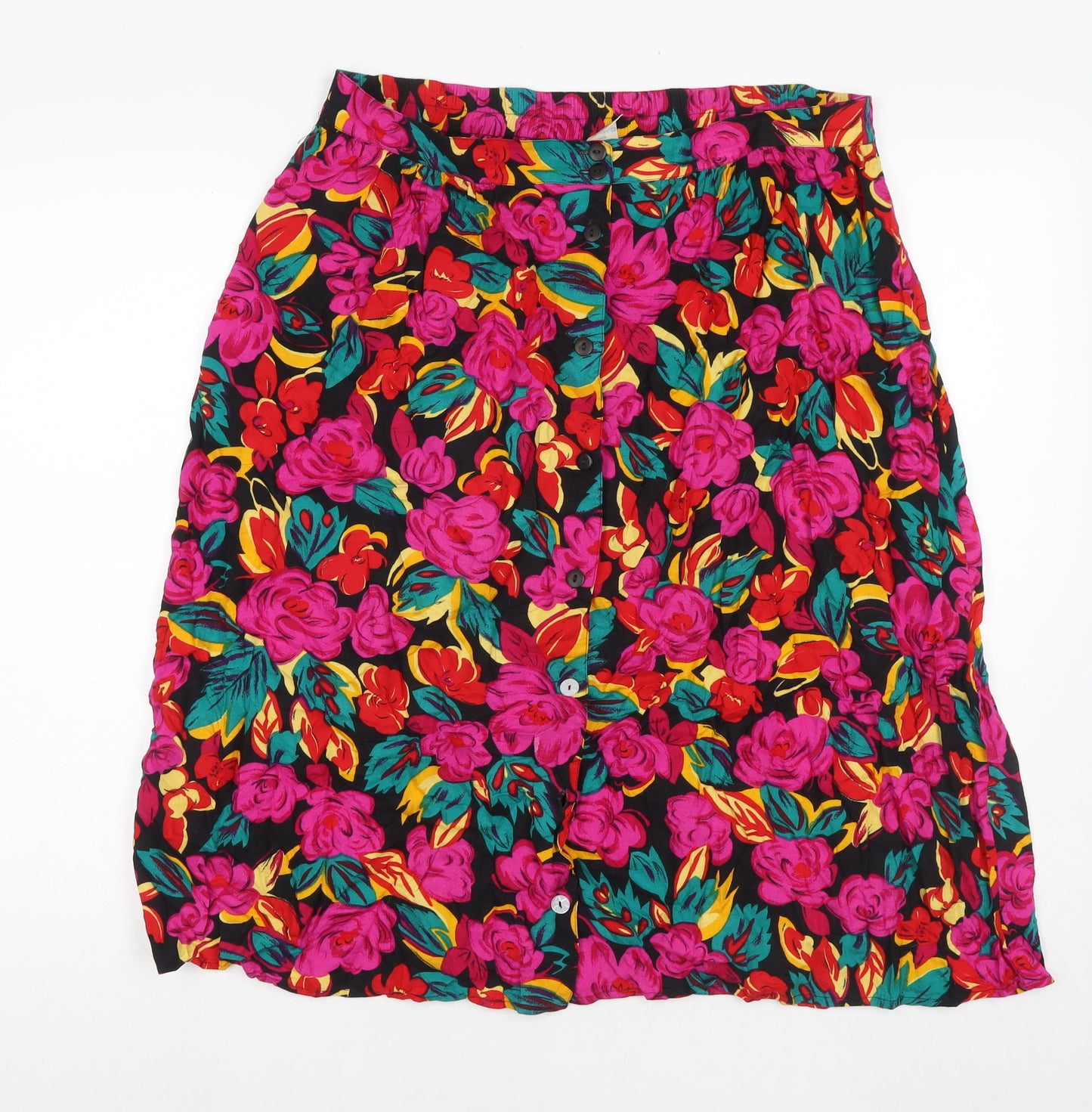 C&A Womens Multicoloured Floral Viscose A-Line Skirt Size 18 Button