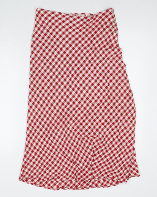 Express Womens Red Check Viscose Maxi Skirt Size 6 Button