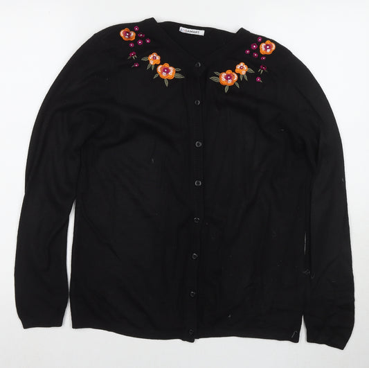 Damart Womens Black Round Neck Acrylic Cardigan Jumper Size 14 - Flowers