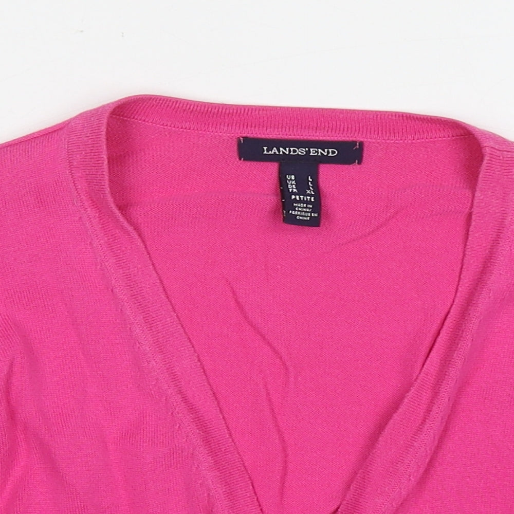 Lands' End Womens Pink V-Neck Cotton Cardigan Jumper Size L