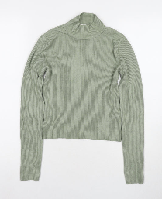 Pull&Bear Womens Green Round Neck Viscose Pullover Jumper Size M