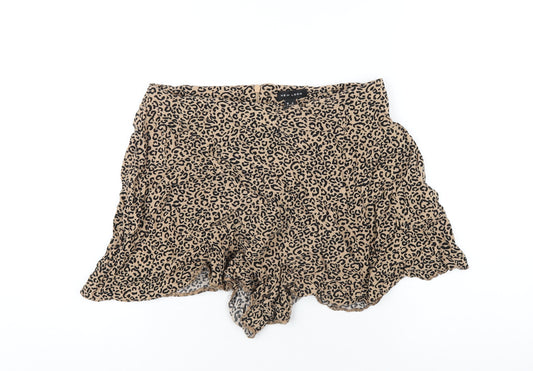 New Look Womens Brown Animal Print Viscose Basic Shorts Size 14 Regular Zip