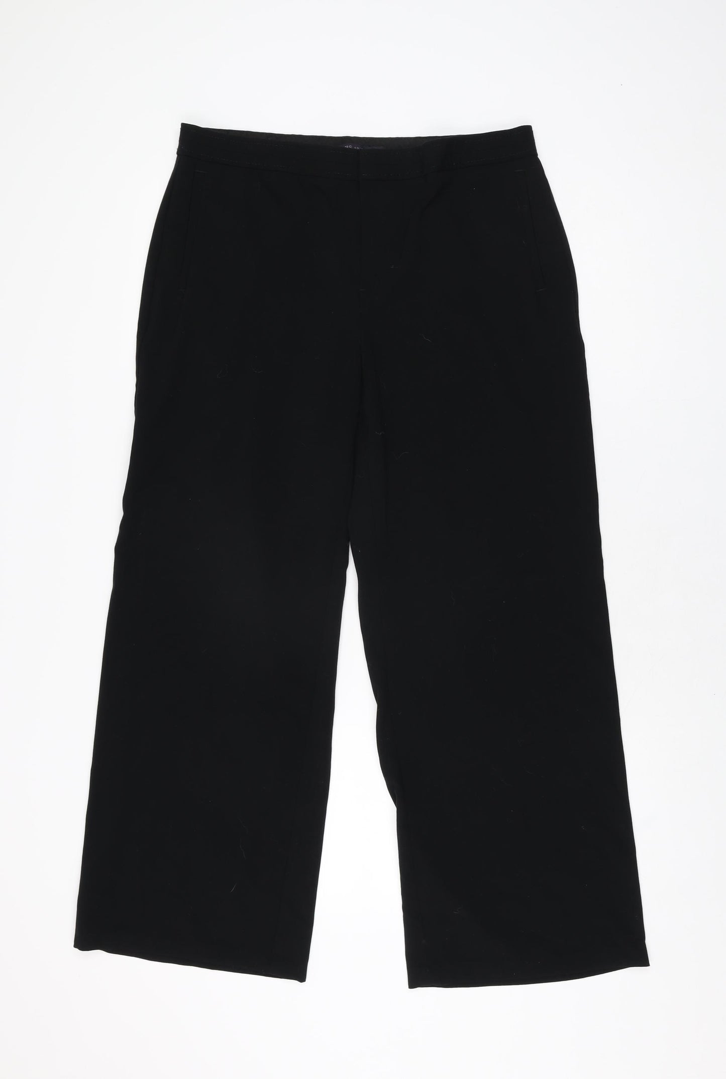 Marks and Spencer Womens Black Polyester Trousers Size 14 L28 in Regular Zip