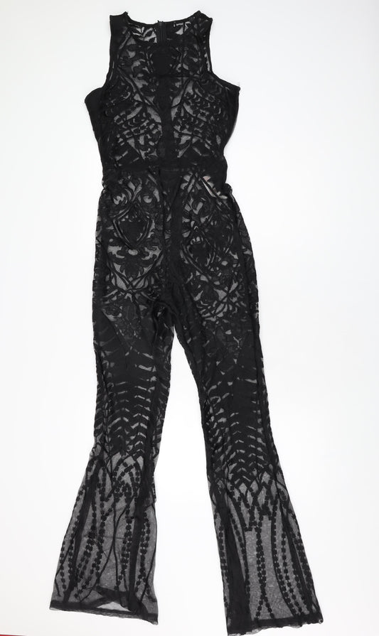 I SAW IT FIRST Womens Black Floral Polyester Jumpsuit One-Piece Size 8 L33 in Zip