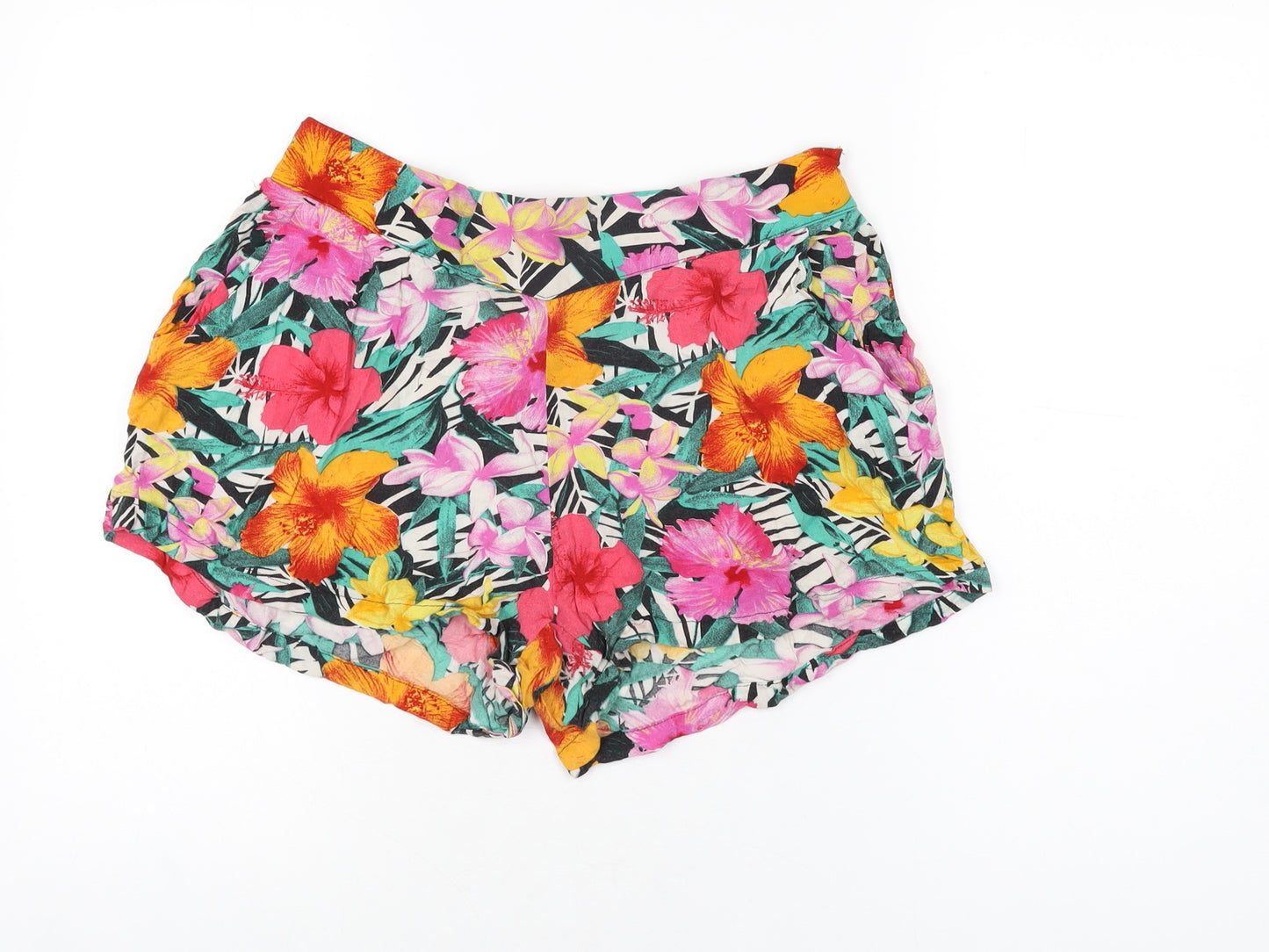 H&M Womens Multicoloured Floral Viscose Basic Shorts Size 10 L3 in Regular Pull On