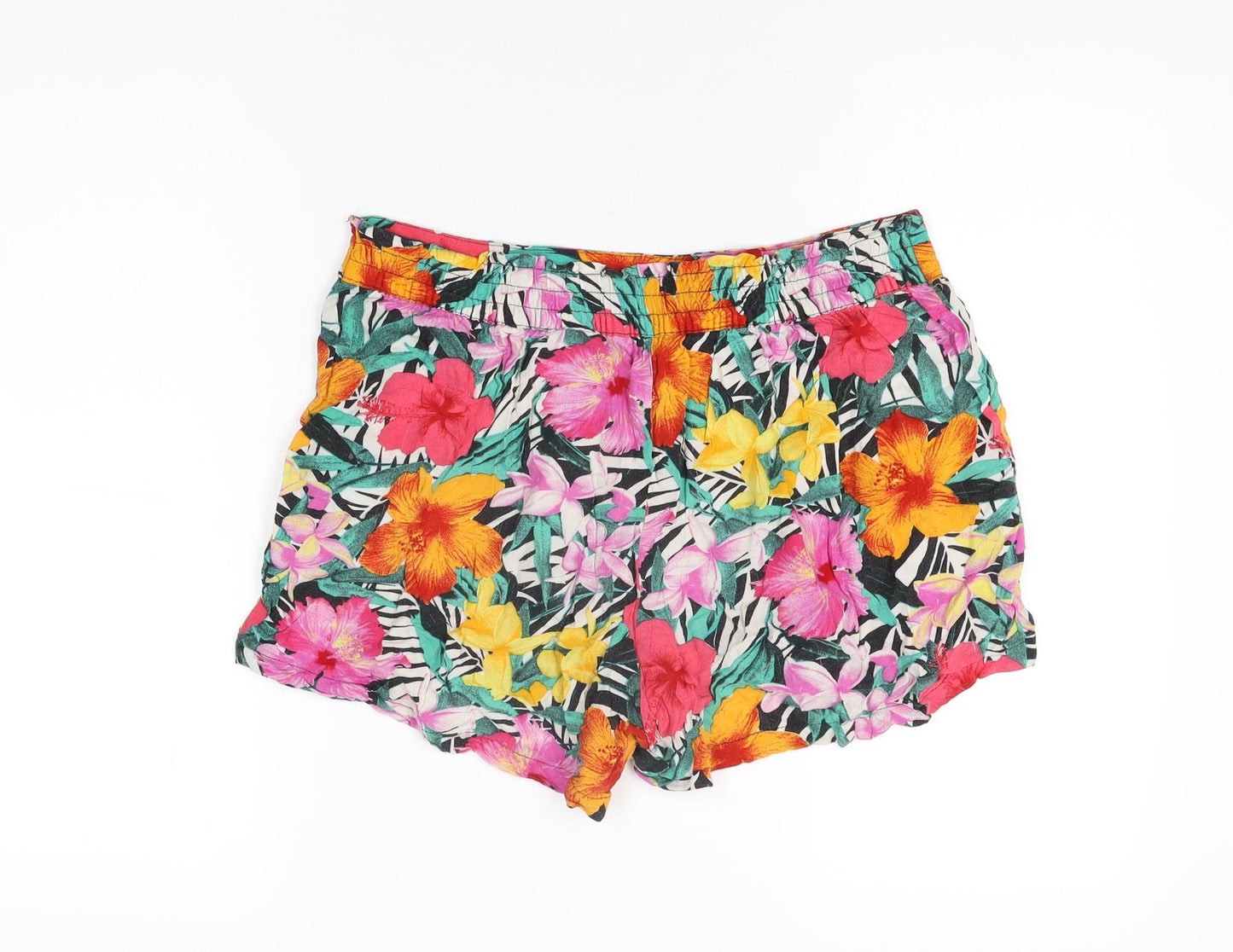 H&M Womens Multicoloured Floral Viscose Basic Shorts Size 10 L3 in Regular Pull On