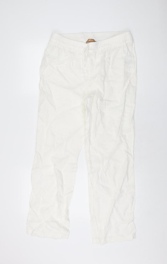 Ellen Tracy Womens White Linen Trousers Size M L30 in Regular Drawstring