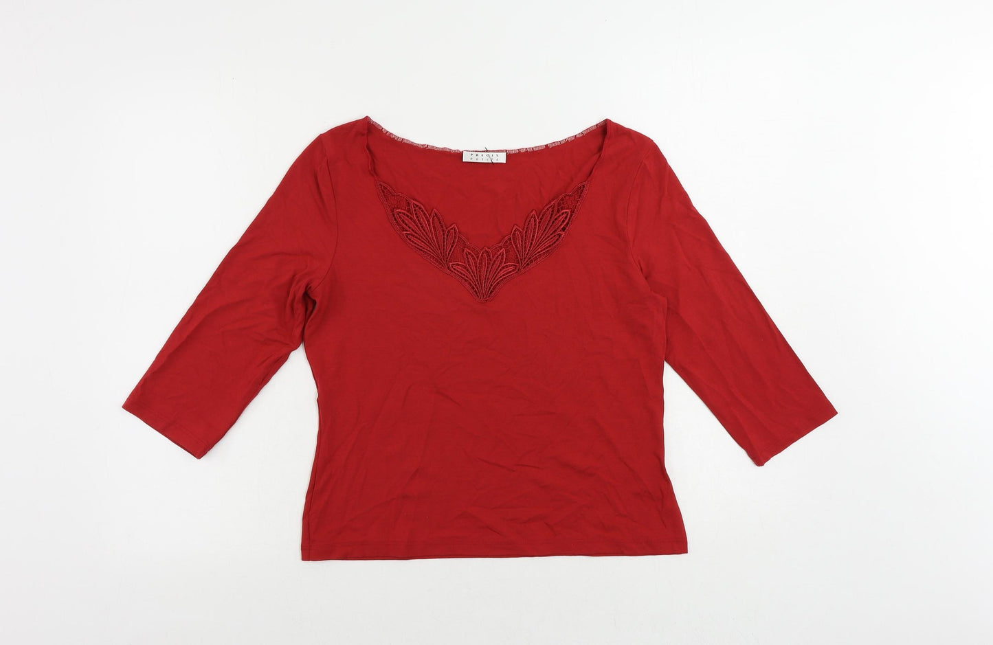 Precis Petite Womens Red Viscose Basic Blouse Size M V-Neck - Lace Detail