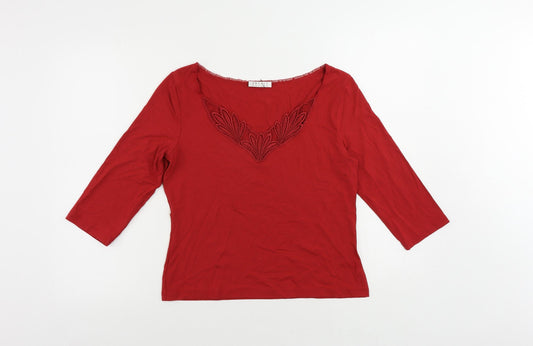 Precis Petite Womens Red Viscose Basic Blouse Size M V-Neck - Lace Detail