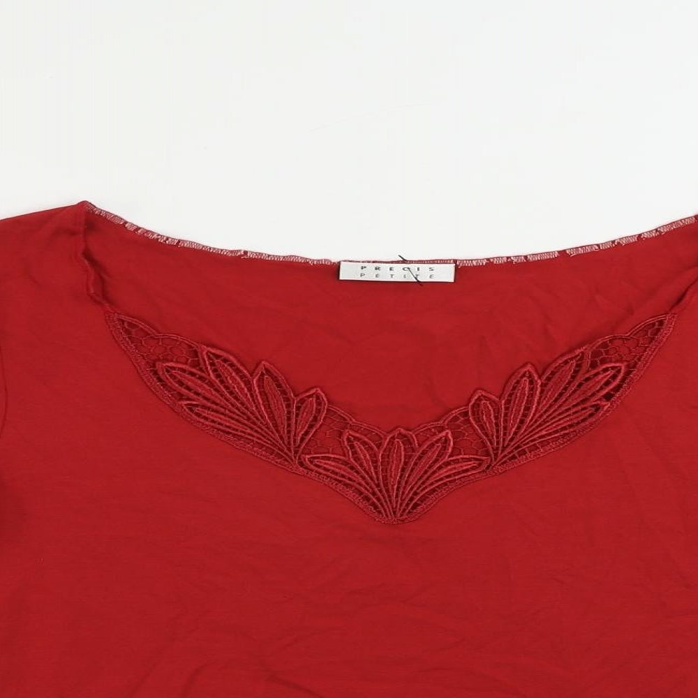 Precis Petite Womens Red Viscose Basic Blouse Size M V-Neck - Lace Detail