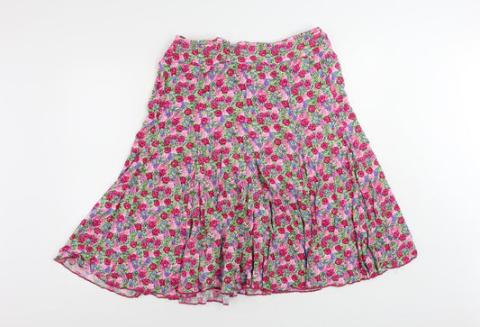 Cotton Traders Womens Pink Floral Viscose Flare Skirt Size 18 - Elastic Waist