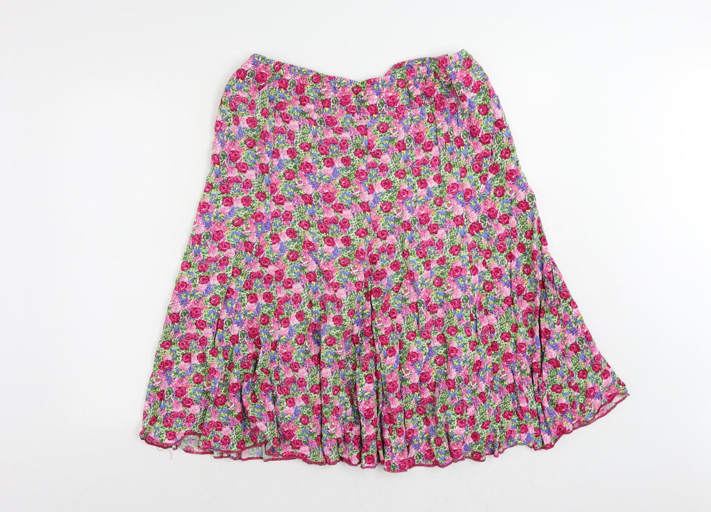 Cotton Traders Womens Pink Floral Viscose Flare Skirt Size 18 - Elastic Waist