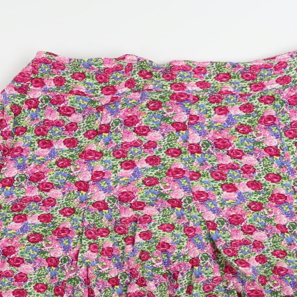 Cotton Traders Womens Pink Floral Viscose Flare Skirt Size 18 - Elastic Waist