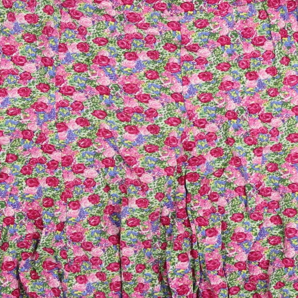 Cotton Traders Womens Pink Floral Viscose Flare Skirt Size 18 - Elastic Waist