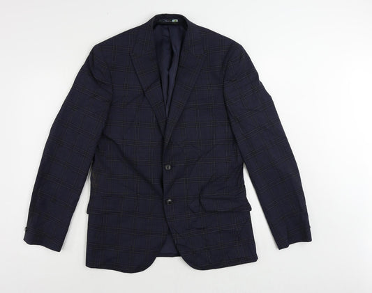 Marks and Spencer Mens Blue Plaid Polyester Jacket Suit Jacket Size 40 Regular