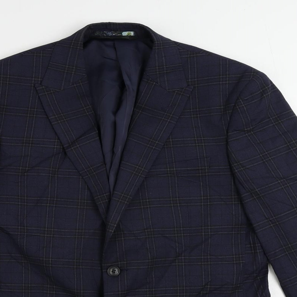 Marks and Spencer Mens Blue Plaid Polyester Jacket Suit Jacket Size 40 Regular