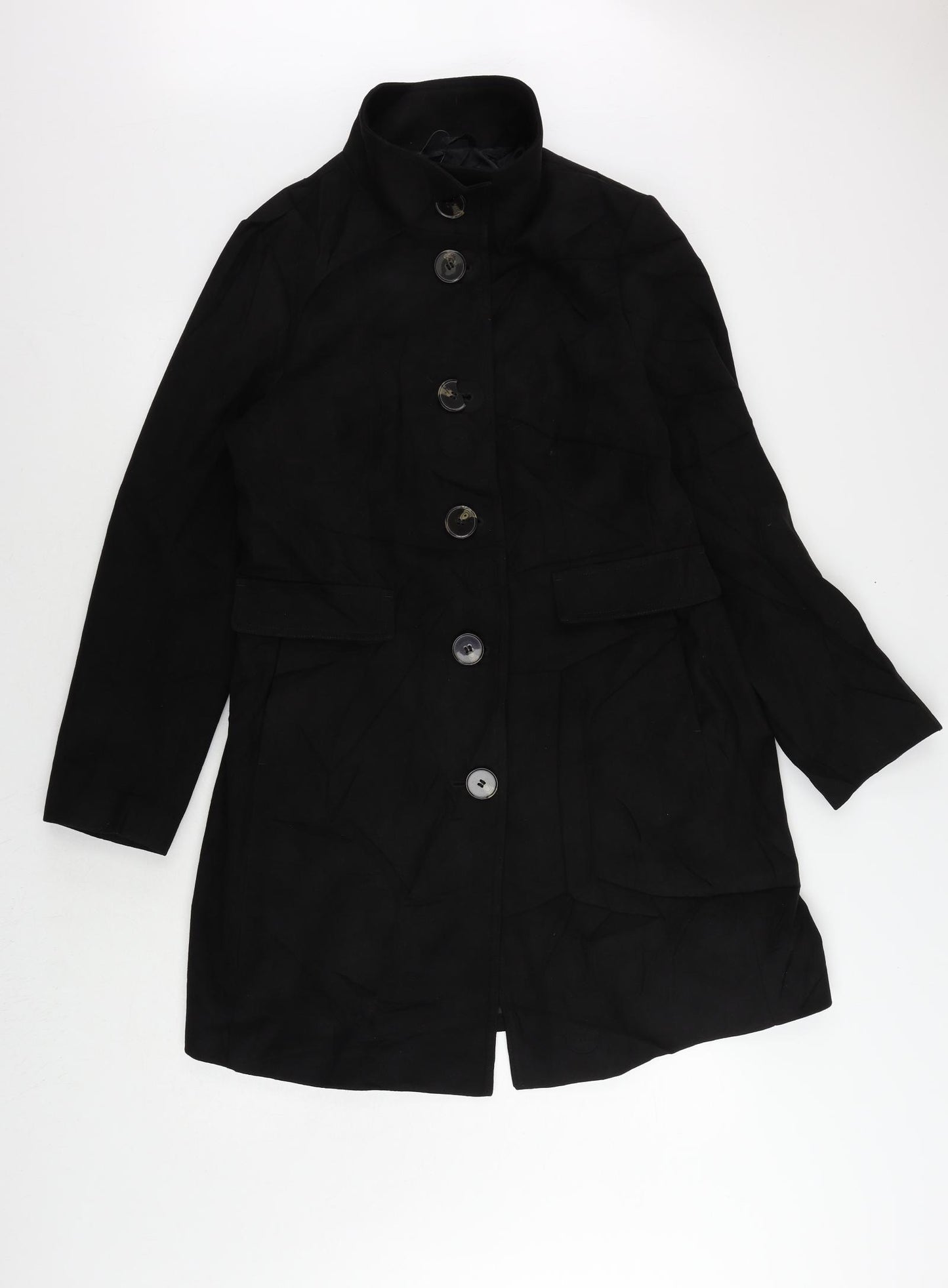 Marks and Spencer Womens Black Overcoat Coat Size 14 Button