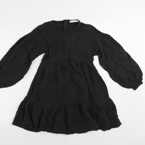 Marks and Spencer Girls Black Cotton Fit & Flare Size 9-10 Years Round Neck Zip