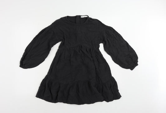 Marks and Spencer Girls Black Cotton Fit & Flare Size 9-10 Years Round Neck Zip