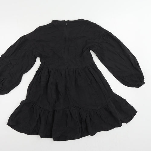 Marks and Spencer Girls Black Cotton Fit & Flare Size 9-10 Years Round Neck Zip