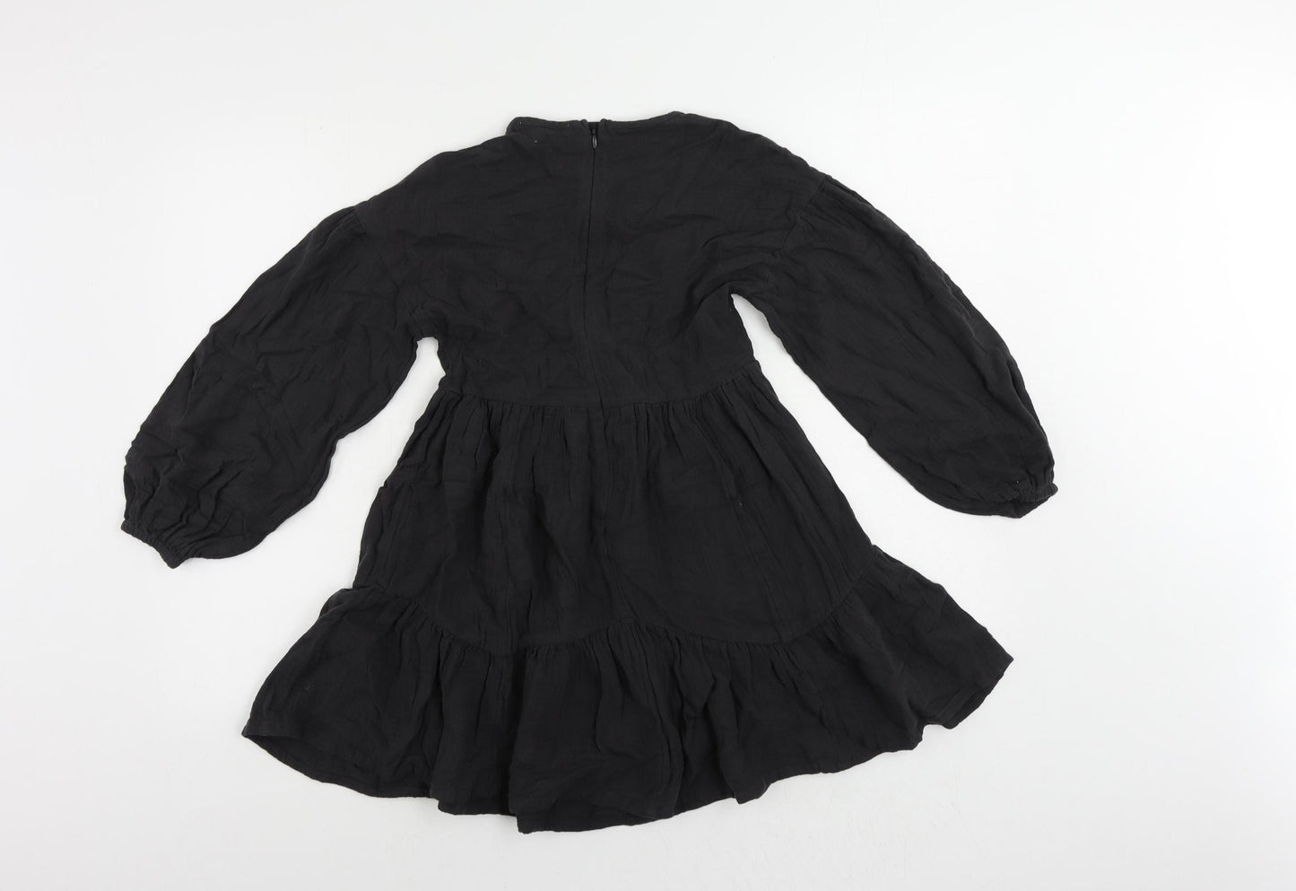 Marks and Spencer Girls Black Cotton Fit & Flare Size 9-10 Years Round Neck Zip