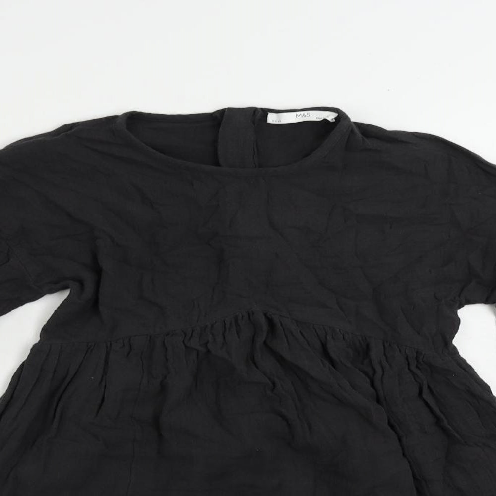 Marks and Spencer Girls Black Cotton Fit & Flare Size 9-10 Years Round Neck Zip